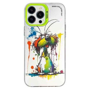 For iPhone 12 Pro Max Double Layer Color Silver Series Animal Oil Painting Phone Case(Green Dog)