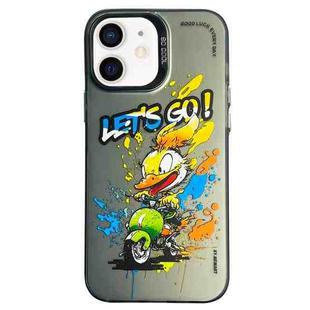 For iPhone 11 Double Layer Color Silver Series Animal Oil Painting Phone Case(Duck Rush)
