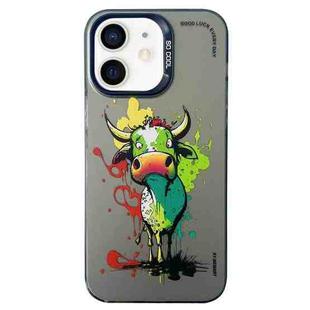 For iPhone 11 Double Layer Color Silver Series Animal Oil Painting Phone Case(Zodiac Ox)