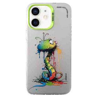 For iPhone 11 Double Layer Color Silver Series Animal Oil Painting Phone Case(Zodiac Snake)
