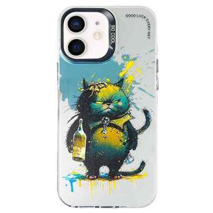 For iPhone 11 Double Layer Color Silver Series Animal Oil Painting Phone Case(Angry Cat)