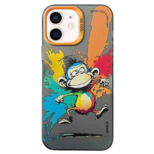 For iPhone 11 Double Layer Color Silver Series Animal Oil Painting Phone Case(Jumping Monkey)