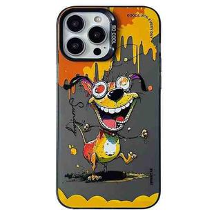 For iPhone 15 Pro Max Double Layer Color Silver Series Animal Oil Painting Phone Case(Dance Dog)