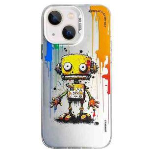 For iPhone 15 Plus Double Layer Color Silver Series Animal Oil Painting Phone Case(Robot)