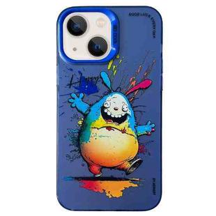 For iPhone 15 Plus Double Layer Color Silver Series Animal Oil Painting Phone Case(Happy Rabbit)