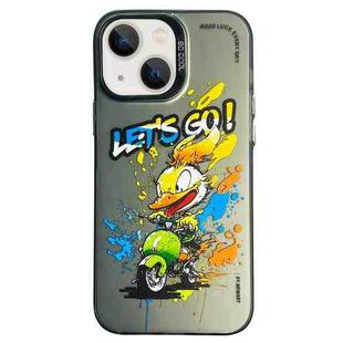 For iPhone 15 Double Layer Color Silver Series Animal Oil Painting Phone Case(Duck Rush)