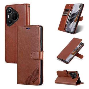 For Huawei Pura 70 AZNS Sheepskin Texture Flip Leather Phone Case(Brown)