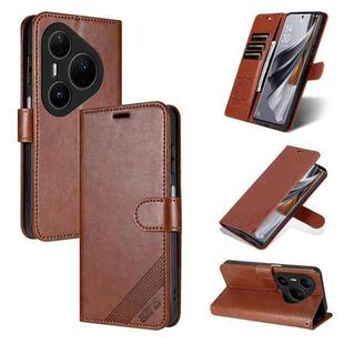 For Huawei Pura 80 Ultra 5G AZNS Sheepskin Texture Flip Leather Phone Case(Brown)