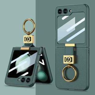 For Samsung Galaxy Z Flip5 GKK Ultra-thin Z Ring Holder Leather Phone Case(Green)