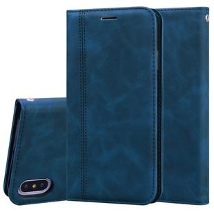 For iPhone XS / X Frosted Business Magnetic Horizontal Flip PU Leather Case with Holder & Card Slot & Lanyard(Blue)