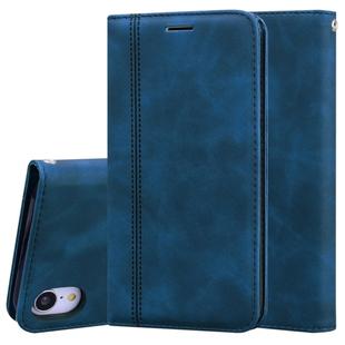 For iPhone XR Frosted Business Magnetic Horizontal Flip PU Leather Case with Holder & Card Slot & Lanyard(Blue)