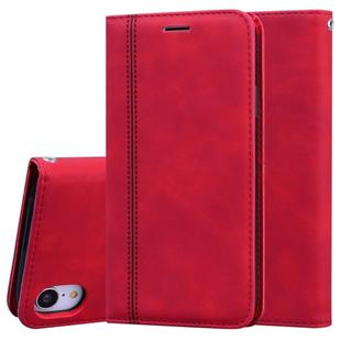 For iPhone XR Frosted Business Magnetic Horizontal Flip PU Leather Case with Holder & Card Slot & Lanyard(Red)