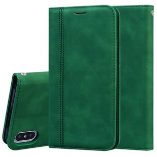 For iPhone XS Max Frosted Business Magnetic Horizontal Flip PU Leather Case with Holder & Card Slot & Lanyard(Green)