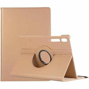 For Samsung Galaxy Tab S10 FE+ Litchi Texture 360 Degrees Rotation Holder Leather Tablet Case(Golden)
