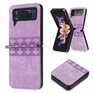 For Samsung Galaxy Z Flip4 Plaid Embossed Leather Phone Case(Purple)