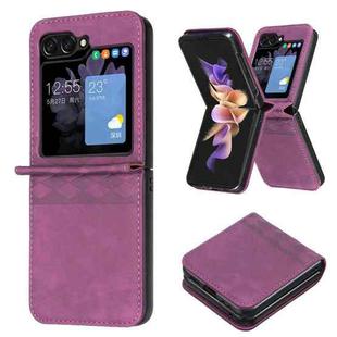 For Samsung Galaxy Z Flip6 Plaid Embossed Leather Phone Case(Dark Purple)