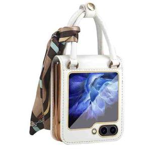 For Samsung Galaxy Z Flip5 Handbag Design Leather + PC Phone Case(White)