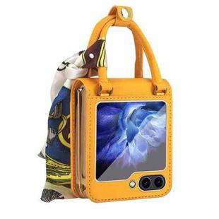 For Samsung Galaxy Z Flip5 Handbag Design Leather + PC Phone Case(Yellow)