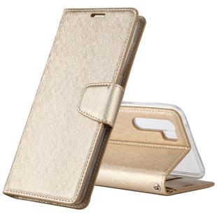 For OPPO A91 ALIVO Canvas Diary Silk Texture Horizontal Flip Leather Case with Holder & Card Slots & Wallet & Photo Frame(Gold)