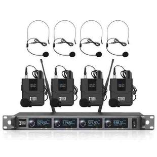 XTUGA A140-B Wireless Microphone System 4 BodyPack Headset Lavalier Microphone(US Plug)