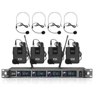 XTUGA A140-B Wireless Microphone System 4 BodyPack Headset Lavalier Microphone(EU Plug)