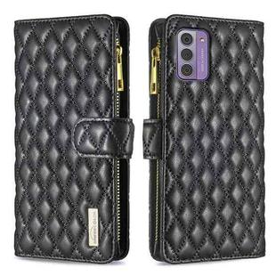For Nokia G42/G310 Diamond Lattice Zipper Wallet Leather Flip Phone Case(Black)