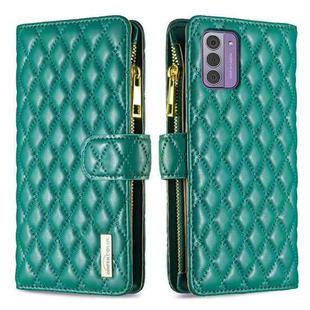 For Nokia G42/G310 Diamond Lattice Zipper Wallet Leather Flip Phone Case(Green)