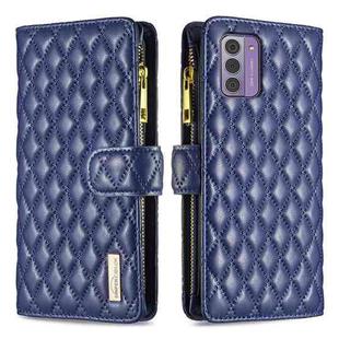 For Nokia G42/G310 Diamond Lattice Zipper Wallet Leather Flip Phone Case(Blue)