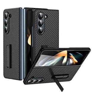 For Samsung Galaxy Z Fold5 Composite Carbon Fiber Pattern Phone Case With Holder(Black)