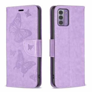 For Nokia G42/G310 Embossing Two Butterflies Pattern Horizontal Flip PU Leather Case(Purple)