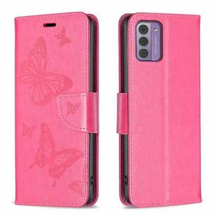 For Nokia G42/G310 Embossing Two Butterflies Pattern Horizontal Flip PU Leather Case(Rose Red)