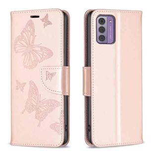 For Nokia G42/G310 Embossing Two Butterflies Pattern Horizontal Flip PU Leather Case(Rose Gold)