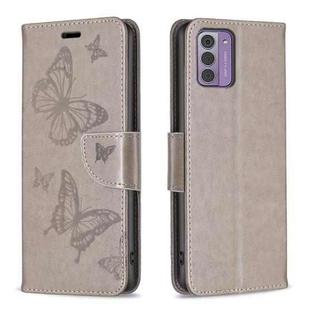 For Nokia G42/G310 Embossing Two Butterflies Pattern Horizontal Flip PU Leather Case(Grey)