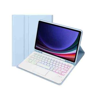 For Samsung Galaxy Tab S9 Candy Color Touch Backlight Bluetooth Keyboard Leather Tablet Case with Pen Holder(Ice Blue)