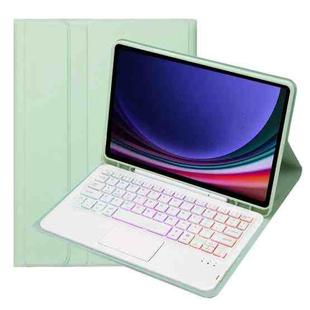 For Samsung Galaxy Tab S9 FE Candy Color Touch Backlight Bluetooth Keyboard Leather Tablet Case with Pen Holder(Light Green)