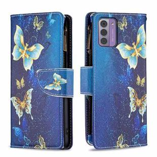 For Nokia G42/G310 Colored Drawing Pattern Zipper Leather Phone Case(Gold Butterfly)