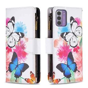 For Nokia G42/G310 Colored Drawing Pattern Zipper Leather Phone Case(Two Butterflies)