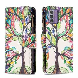 For Nokia G42/G310 Colored Drawing Pattern Zipper Leather Phone Case(Big Tree)