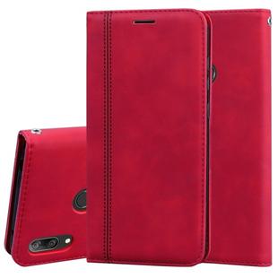 For Huawei Y7 Prime (2019) Frosted Business Magnetic Horizontal Flip PU Leather Case with Holder & Card Slot & Lanyard(Red)