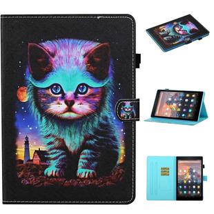 For kindle Paperwhite 4 / 3 / 2 / 1 Colored Drawing Stitching Horizontal Flip Leather Case with Holder & Card Slots & Sleep / Wake-up Function(Night Cat)