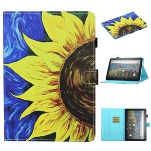 For Kindle Fire HD8 (2020) / HD8 Plus (2020) Colored Drawing Stitching Horizontal Flip Leather Case with Holder & Card Slots & Sleep / Wake-up Function(Sunflower)