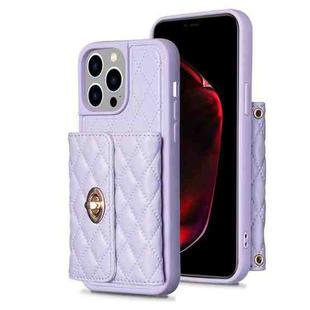 For iPhone 15 Pro Horizontal Wallet Rhombic Leather Phone Case(Purple)