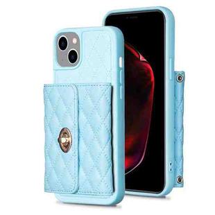 For iPhone 15 Plus Horizontal Wallet Rhombic Leather Phone Case(Blue)
