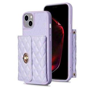 For iPhone 15 Horizontal Wallet Rhombic Leather Phone Case(Purple)
