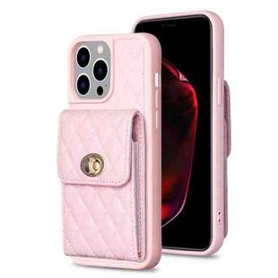 For iPhone 15 Pro Max Vertical Wallet Rhombic Leather Phone Case(Pink)