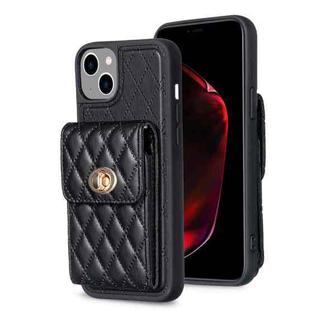 For iPhone 15 Plus Vertical Wallet Rhombic Leather Phone Case(Black)