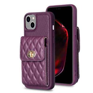 For iPhone 15 Vertical Wallet Rhombic Leather Phone Case(Dark Purple)