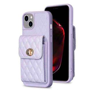 For iPhone 15 Vertical Wallet Rhombic Leather Phone Case(Purple)