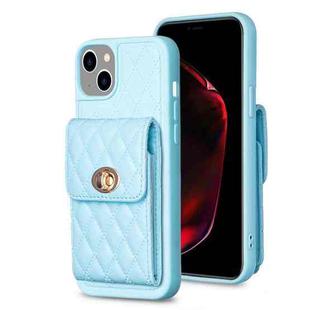 For iPhone 15 Vertical Wallet Rhombic Leather Phone Case(Blue)