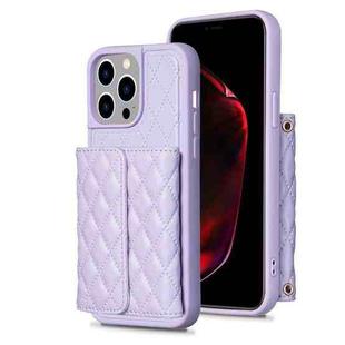 For iPhone 15 Pro Max Horizontal Wallet Rhombic Leather Phone Case(Purple)